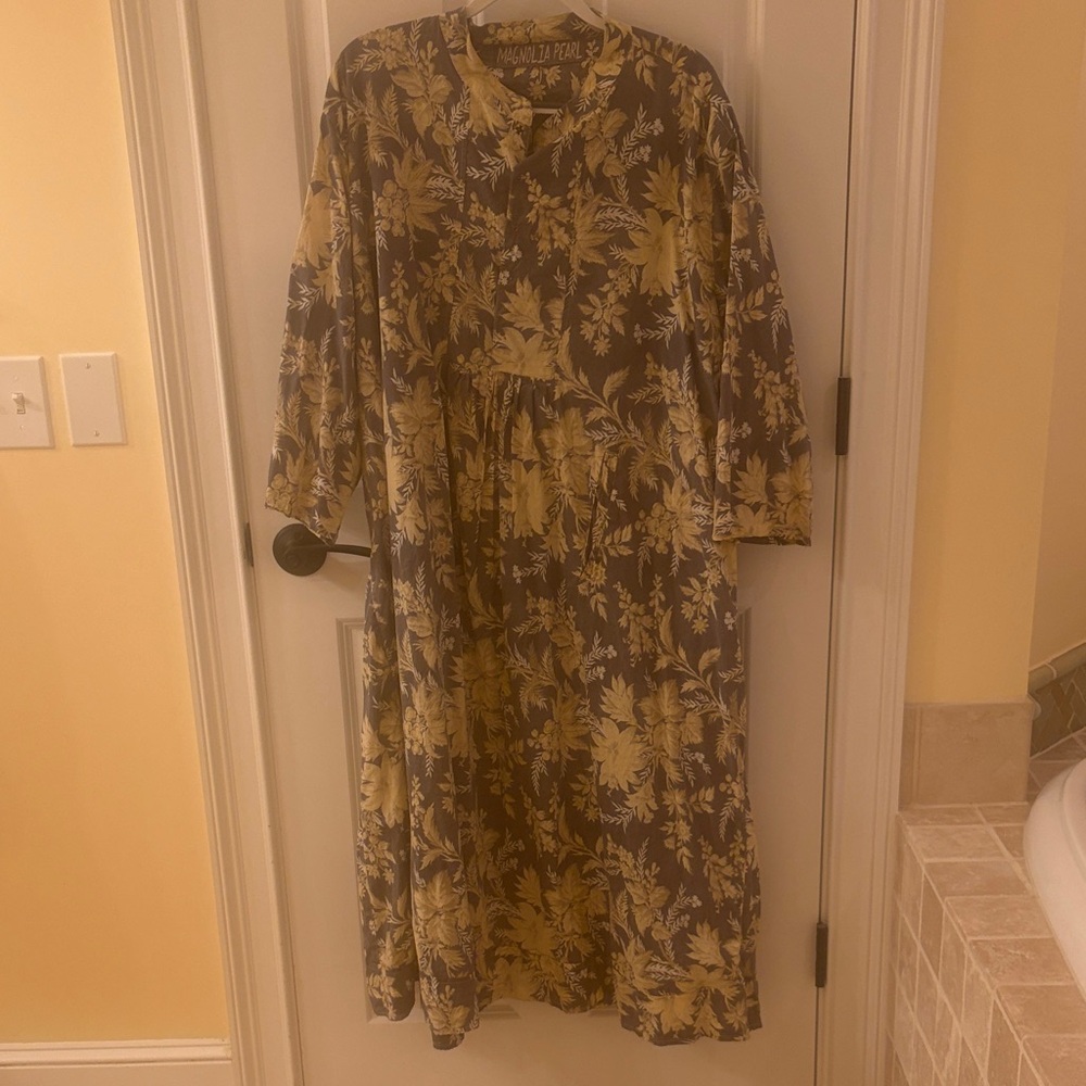 Magnolia Pearl Cotton Silke Dress 773 Phinn grey/blue and yellow/gold floral NWT